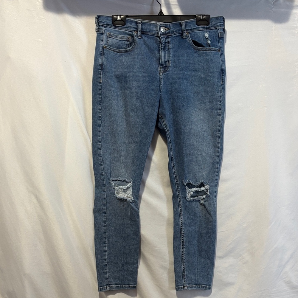 Topshop Light Blue Ripped Ankle Jeans